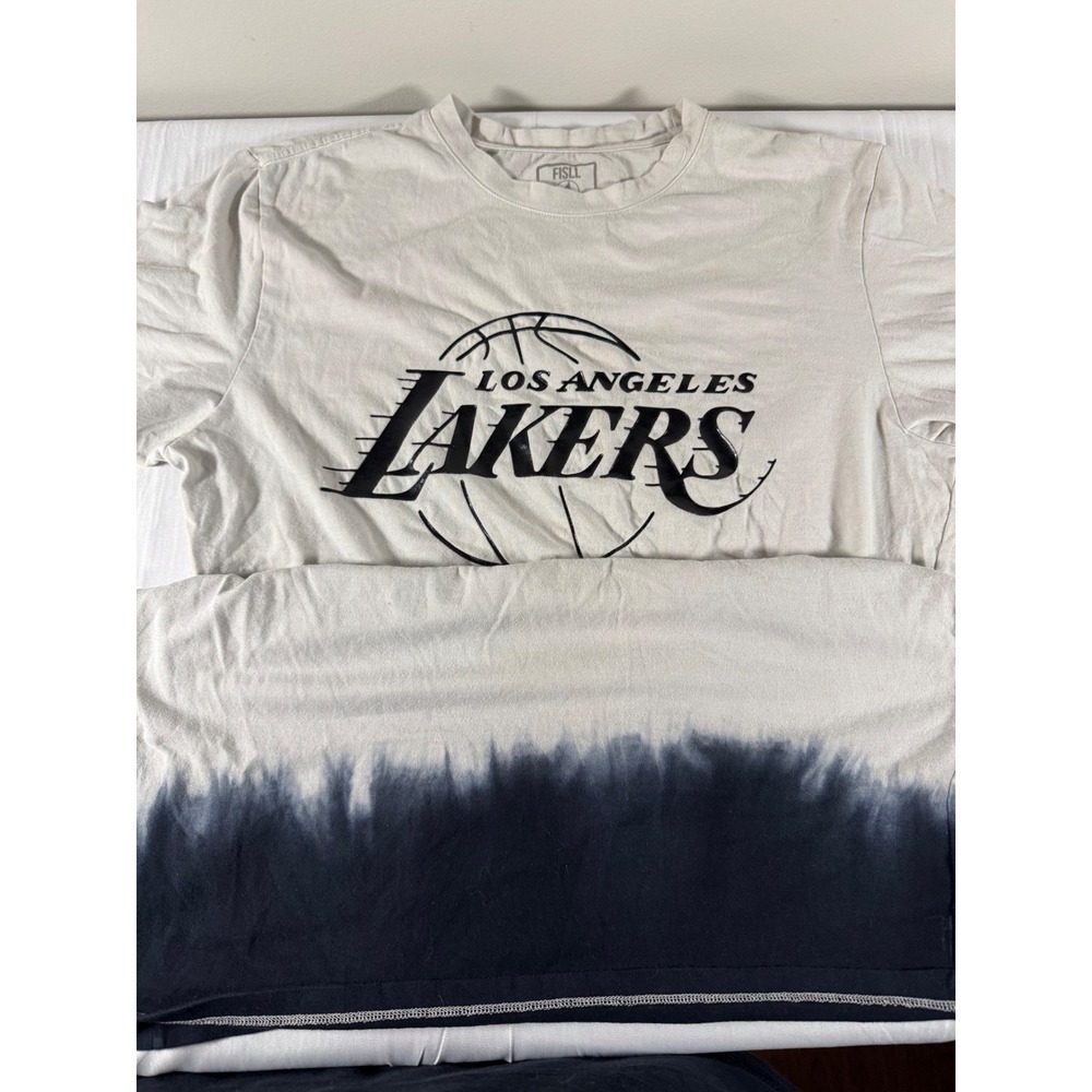FISLL Los Angeles Lakers Dip Dye Graphic T-Shirt Mens Cream Black NBA Basketball